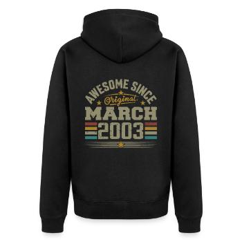 März 2003 Geburtstag Vintage Geschenkidee 2003 - Unisex Premium Bio Zip Hoodie - Schwarz - Hinten - Nico (187cm)