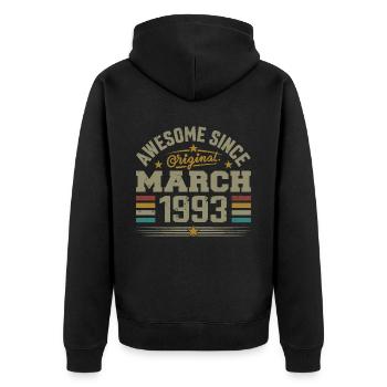 März 1993 Geburtstag Vintage Geschenkidee 1993 - Unisex Premium Bio Zip Hoodie - Schwarz - Hinten - Nico (187cm)
