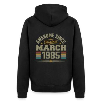 März 1985 Geburtstag Jahrgang 1985 Geschenkidee - Unisex Premium Bio Zip Hoodie - Schwarz - Hinten - Nico (187cm)