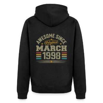 März 1998 Geburtstag Vintage Geschenkidee 1998 - Unisex Premium Bio Zip Hoodie - Schwarz - Hinten - Nico (187cm)