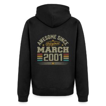 März 2001 Geburtstag Vintage Geschenkidee 2001 - Unisex Premium Bio Zip Hoodie - Schwarz - Hinten - Nico (187cm)
