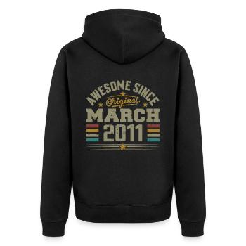März 2011 Geburtstag Vintage Geschenkidee 2011 - Unisex Premium Bio Zip Hoodie - Schwarz - Hinten - Nico (187cm)