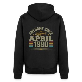 April 1980 Geburtstag Vintage Geschenkidee aus den 1980er Jahren - Unisex Premium Bio Zip Hoodie - Schwarz - Hinten - Nico (187cm)
