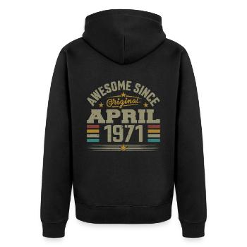 April 1971 Geburtstag Vintage Geschenkidee 1971 - Unisex Premium Bio Zip Hoodie - Schwarz - Hinten - Nico (187cm)