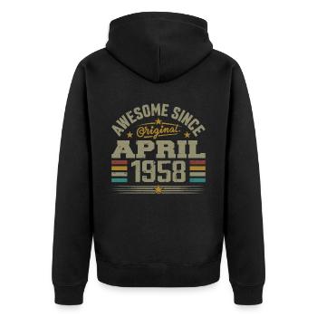 April 1958 Geburtstag Jahrgang 1958 Geschenkidee - Unisex Premium Bio Zip Hoodie - Schwarz - Hinten - Nico (187cm)
