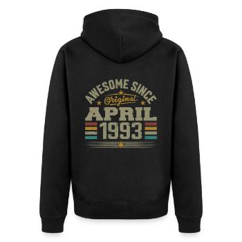 April 1993 Geburtstag Vintage Geschenkidee 1993 - Unisex Premium Bio Zip Hoodie - Schwarz - Hinten - Nico (187cm)