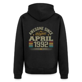 April 1992 Geburtstag Vintage Geschenkidee 1992 - Unisex Premium Bio Zip Hoodie - Schwarz - Hinten - Nico (187cm)