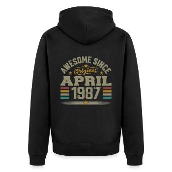 April 1987 Geburtstag Vintage Geschenkidee 1987 - Unisex Premium Bio Zip Hoodie - Schwarz - Hinten - Nico (187cm)