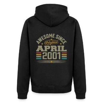 April 2001 Geburtstag Vintage Geschenkidee 2001 - Unisex Premium Bio Zip Hoodie - Schwarz - Hinten - Nico (187cm)