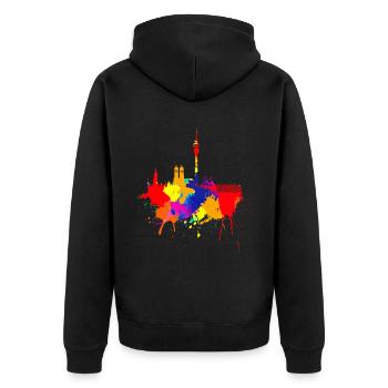 München Skyline Bunte Farben Malerei Bayern Fan - Unisex Premium Bio Zip Hoodie - Schwarz - Hinten - Nico (187cm)