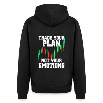 Trade Your Plan Not Your Emotions Aktien Trader - Unisex Premium Bio Zip Hoodie - Schwarz - Hinten - Nico (187cm)