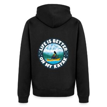 Kajak fahren - Unisex Premium Bio Zip Hoodie - Schwarz - Hinten - Nico (187cm)