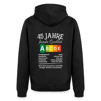 45 Jahre Feinste Qualität Geschenk 45. Geburtstag - Unisex Premium Bio Zip Hoodie - Schwarz - Hinten - Nico (187cm)