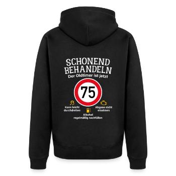 75. Geburtstag Schonend Behandeln Oldtimer Ist 75 - Unisex Premium Bio Zip Hoodie - Schwarz - Hinten - Nico (187cm)