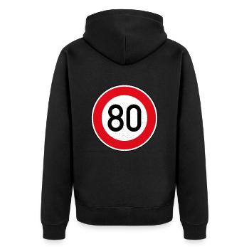 80. Geburtstag Schild Tempolimit Geschenk Tempo 80 - Unisex Premium Bio Zip Hoodie - Schwarz - Hinten - Nico (187cm)