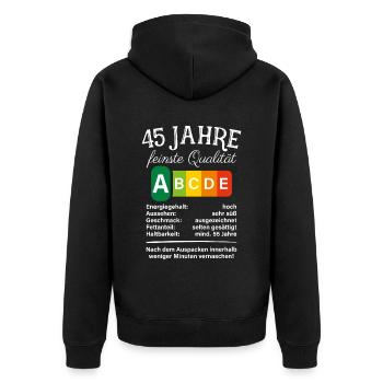 45 Jahre Feinste Qualität Geschenk 45. Geburtstag - Unisex Premium Bio Zip Hoodie - Schwarz - Hinten - Nico (187cm)