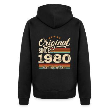 Original 1980 Jahrgang - 1980 Geburtstagsgeschenk - Unisex Premium Bio Zip Hoodie - Schwarz - Hinten - Nico (187cm)