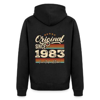 Original 1983 Jahrgang - 1983 Geburtstagsgeschenk - Unisex Premium Bio Zip Hoodie - Schwarz - Hinten - Nico (187cm)