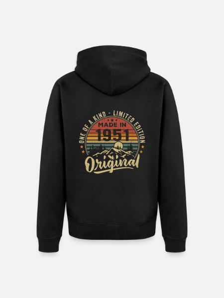 Geboren 1951 originele Retro Vintage verjaardag 1951 - Uniseks Premium bio ziphoodie - zwart