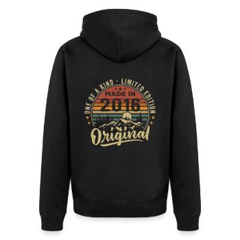 Born 2016 Original Retro Vintage Birthday 2016 - Unisex Premium Organic Zip Hoodie - black - Back - Nico (187cm)