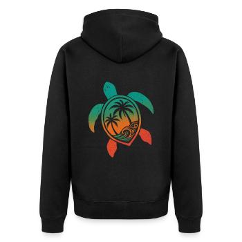 Schildkröten Motiv Wellen Festival Turtle Surfer - Unisex Premium Bio Zip Hoodie - Schwarz - Hinten - Nico (187cm)
