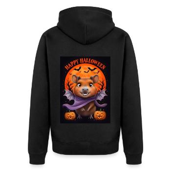 Halloween Capybara Ghost Gift Idea - Unisex Premium Organic Zip Hoodie - black - Back - Nico (187cm)