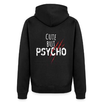 Cute but psycho - Spruch - Unisex Premium Bio Zip Hoodie - Schwarz - Hinten - Nico (187cm)