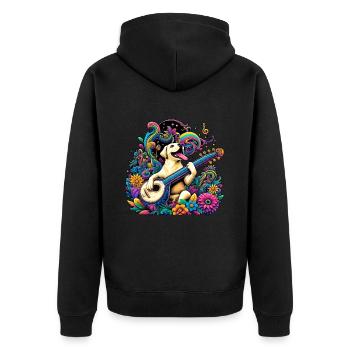 Labrador Saitenzauber - Unisex Premium Bio Zip Hoodie - Schwarz - Hinten - Nico (187cm)