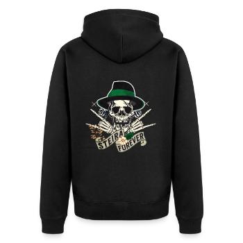 Steira Forever Steiermark Totenkopf Biker Design - Unisex Premium Bio Zip Hoodie - Schwarz - Hinten - Nico (187cm)