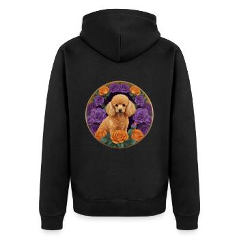Pudel Apricot und Pink Mauve und Orange - Unisex Premium Bio Zip Hoodie - Schwarz - Hinten - Nico (187cm)
