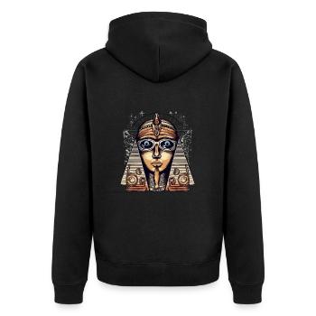 Jafi die Sphinx mit Brille - Unisex Premium Bio Zip Hoodie - Schwarz - Hinten - Nico (187cm)