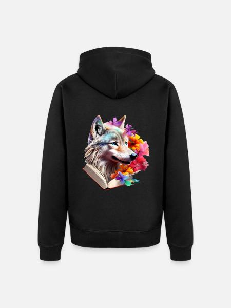 Wolf Lesen Buch - Unisex Premium Bio Zip Hoodie - Schwarz