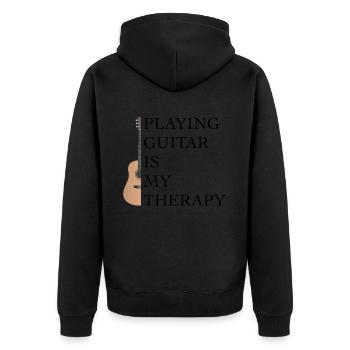 Gitarre - Gitarre spielen ist meine Therapie - Unisex Premium Bio Zip Hoodie - Schwarz - Hinten - Nico (187cm)