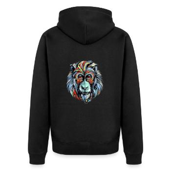 Kajou der Mandrill - Unisex Premium Bio Zip Hoodie - Schwarz - Hinten - Nico (187cm)