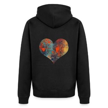 Herz - Unisex Premium Bio Zip Hoodie - Schwarz - Hinten - Nico (187cm)