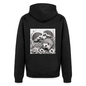 Igel-Familie - Unisex Premium Bio Zip Hoodie - Schwarz - Hinten - Nico (187cm)
