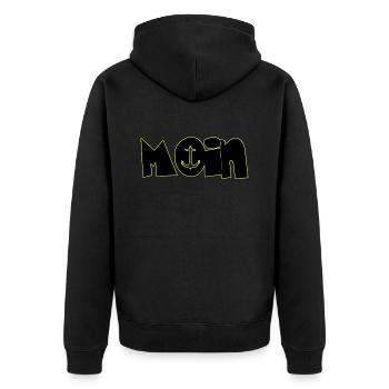 MOIN - Unisex Premium Bio Zip Hoodie - Schwarz - Hinten - Nico (187cm)