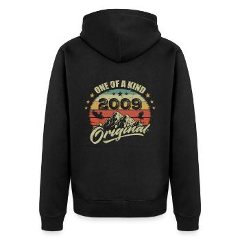 2009 Geburtstag Jahrgang 2009 Retro geboren im Jahr 2009 - Unisex Premium Bio Zip Hoodie - Schwarz - Hinten - Nico (187cm)