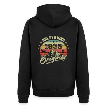 1935 Jahrgang Geburtstag 1935 Retro Jahrgang 1935 - Unisex Premium Bio Zip Hoodie - Schwarz - Hinten - Nico (187cm)