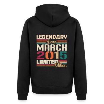 März 2015 Jahrgang geboren Vintage Geburtstag - Unisex Premium Bio Zip Hoodie - Schwarz - Hinten - Nico (187cm)