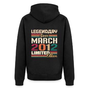March 2012 Vintage Born Vintage Birthday - Unisex Premium Organic Zip Hoodie - black - Back - Nico (187cm)