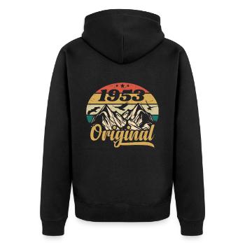 Original 1953 Vintage Geburtstagsgeschenk 1953 - Unisex Premium Bio Zip Hoodie - Schwarz - Hinten - Nico (187cm)