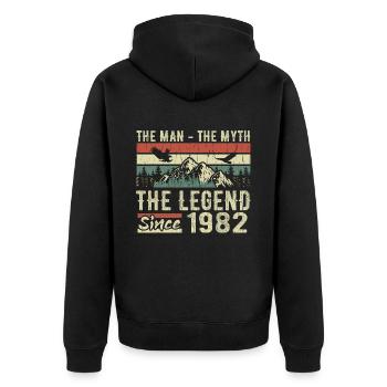 Retro 1982 Vintage - 1982 Geburtstagsgeschenk - Unisex Premium Bio Zip Hoodie - Schwarz - Hinten - Nico (187cm)