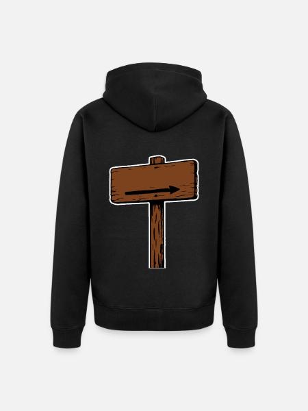 Holzschild Wegweiser Richtungspfeil - Unisex Premium Bio Zip Hoodie - Schwarz