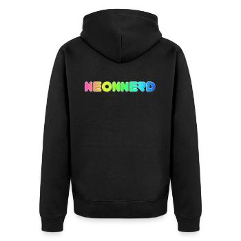 Logo Weißer Rand 2024 10K - Unisex Premium Bio Zip Hoodie - Schwarz - Hinten - Nico (187cm)