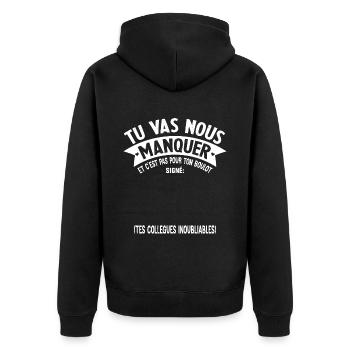 Départ collègue de travail personnalisé signé - Veste à capuche bio Premium Unisexe - noir - Dos - Nico (187cm)