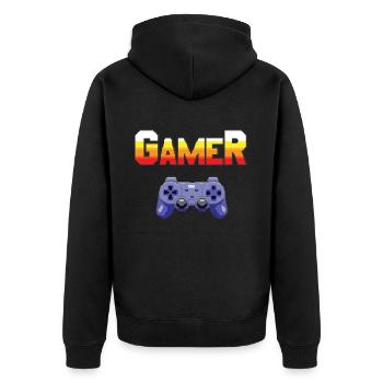 Gamer - Video games - Gaming - retro pixel art - Unisex Premium Organic Zip Hoodie - black - Back - Nico (187cm)