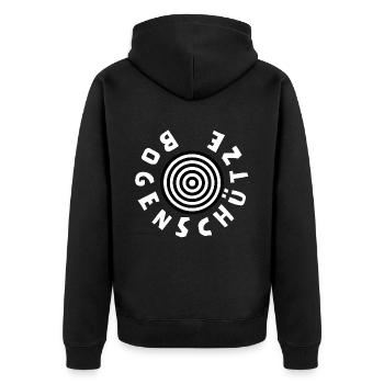 Sticker und Shirt für Bogenschützen. Bogenschießen - Unisex Premium Bio Zip Hoodie - Schwarz - Hinten - Nico (187cm)