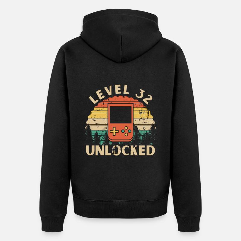 Level 32 freigeschaltet - Unisex Premium Bio Zip Hoodie - Schwarz