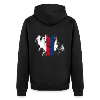 Löwe von Lyon. Frankreich - Unisex Premium Bio Zip Hoodie - Schwarz - Hinten - Nico (187cm)